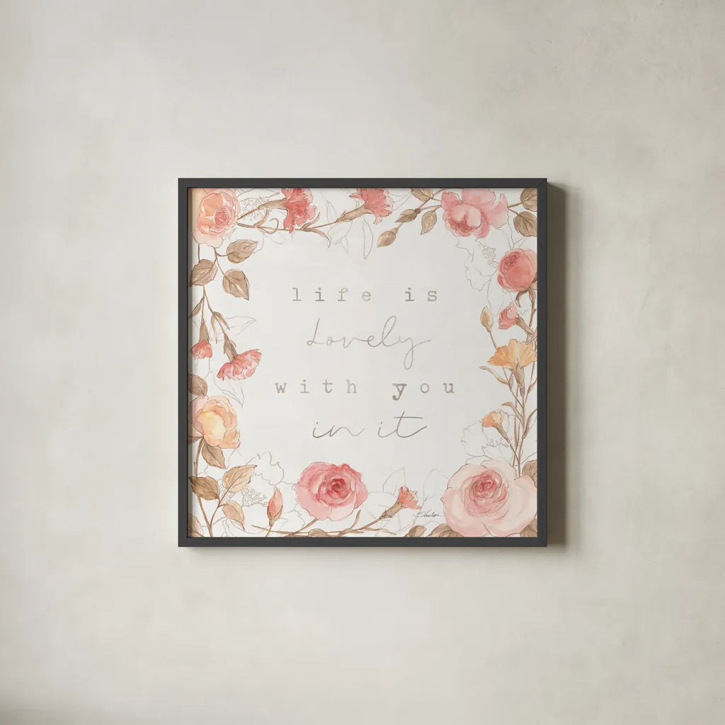 Romantic Blooms III by Silvia Vassileva. Shown in a sleek black glass frame for a contemporary gallery look. Available as an archival giclee rolled canvas, fine art paper, or poster print. SKU 82483a.