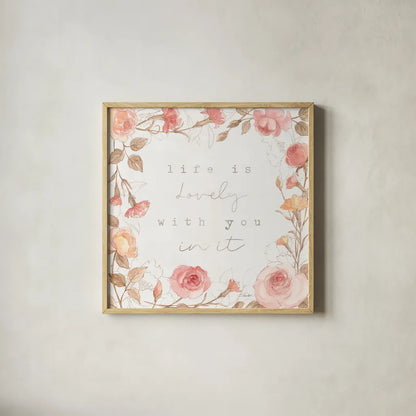 Romantic Blooms III by Silvia Vassileva. Shown in a natural wood glass frame for a timeless modern aesthetic. Available as an archival giclee rolled canvas, fine art paper, or poster print. SKU 82483a.