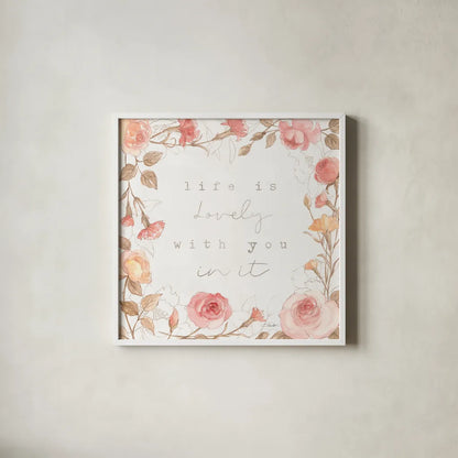 Romantic Blooms III by Silvia Vassileva. Shown in a crisp white glass frame for a clean and minimalist style. Available as an archival giclee rolled canvas, fine art paper, or poster print. SKU 82483a.