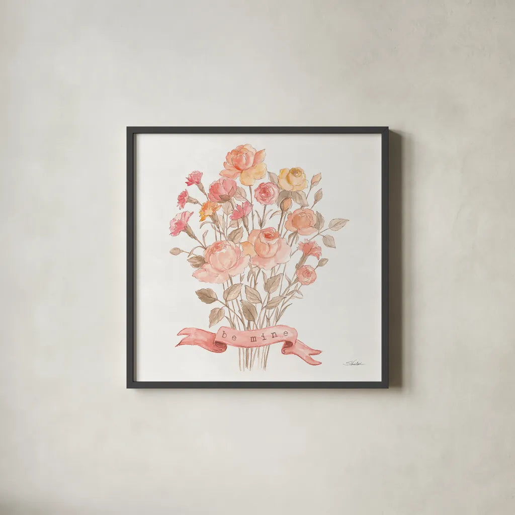Romantic Blooms IV by Silvia Vassileva. Shown in a sleek black glass frame for a contemporary gallery look. Available as an archival giclee rolled canvas, fine art paper, or poster print. SKU 82484a.
