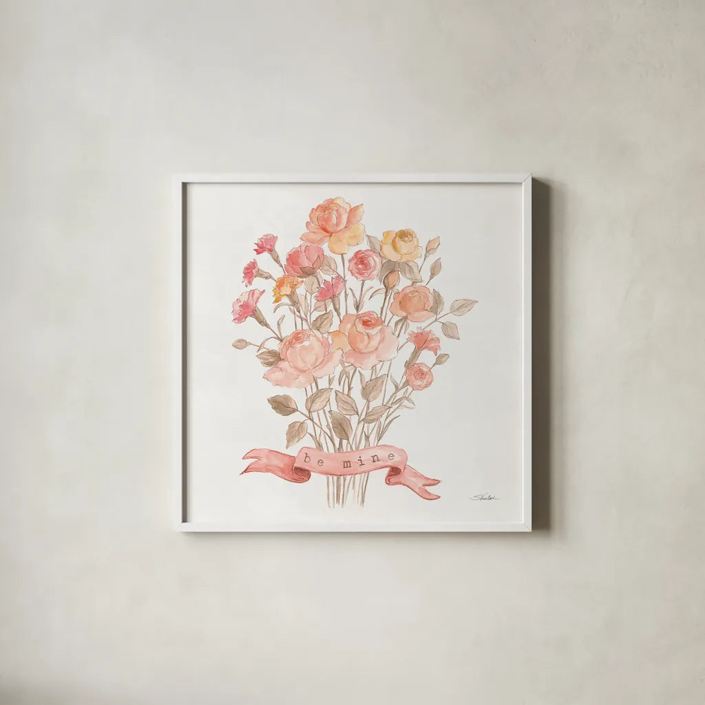 Romantic Blooms IV by Silvia Vassileva. Shown in a crisp white glass frame for a clean and minimalist style. Available as an archival giclee rolled canvas, fine art paper, or poster print. SKU 82484a.