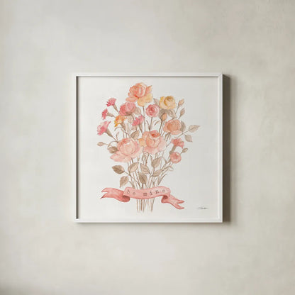 Romantic Blooms IV by Silvia Vassileva. Shown in a crisp white glass frame for a clean and minimalist style. Available as an archival giclee rolled canvas, fine art paper, or poster print. SKU 82484a.