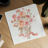 Romantic Blooms V by Silvia Vassileva. Shown as a detailed flat fine art print, highlighting archival giclee quality. Available as an archival giclee rolled canvas, fine art paper, or poster print. SKU 82485a.