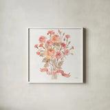 Romantic Blooms V by Silvia Vassileva. Shown in a crisp white glass frame for a clean and minimalist style. Available as an archival giclee rolled canvas, fine art paper, or poster print. SKU 82485a.