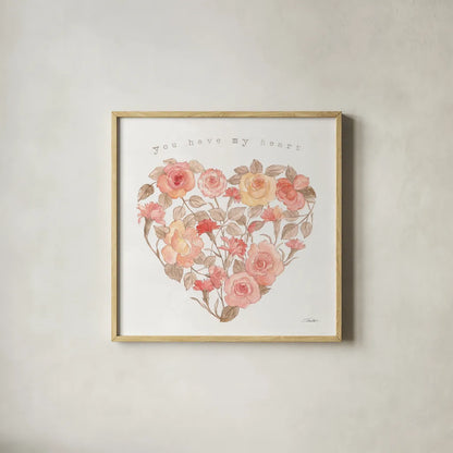 Romantic Blooms VI by Silvia Vassileva. Shown in a natural wood glass frame for a timeless modern aesthetic. Available as an archival giclee rolled canvas, fine art paper, or poster print. SKU 82486a.