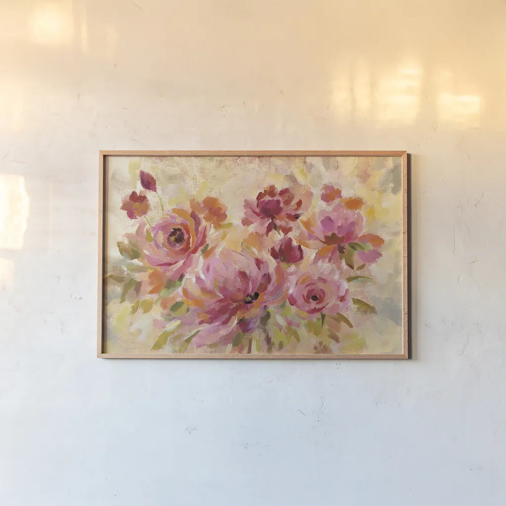 Romantic Bouquet by Silvia Vassileva. shown as a paper print in a natural frame. Available as a archival giclee rolled canvas, fine art paper, or poster print. SKU 30161i.