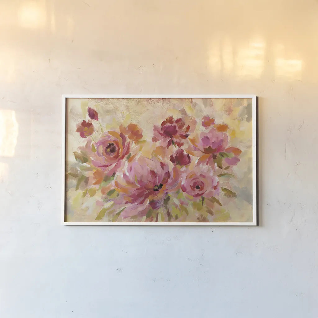 Romantic Bouquet by Silvia Vassileva. shown as a paper print in a white frame. Available as a archival giclee rolled canvas, fine art paper, or poster print. SKU 30161i.