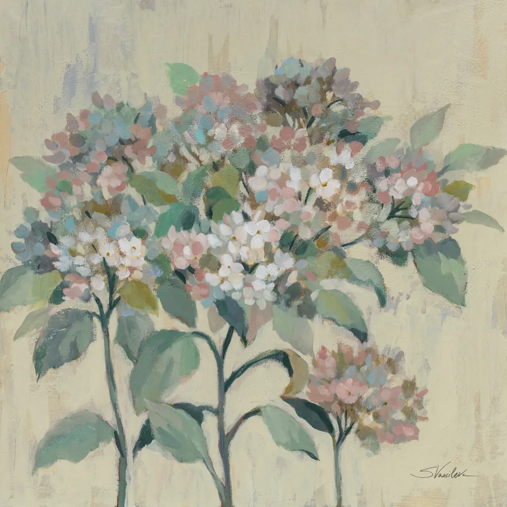 Romantic Hydrangeas by Silvia Vassileva. SKU 82625a. Archival Giclee Fine art print for wall decor.