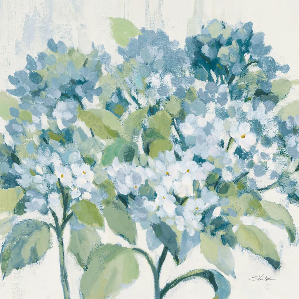 Romantic Hydrangeas Blue by Silvia Vassileva. SKU 85227a. Archival Giclee Fine art print for wall decor.