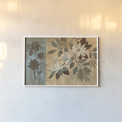 Romantic Magnolias I by Silvia Vassileva. shown as a paper print in a white frame. Available as a archival giclee rolled canvas, fine art paper, or poster print. SKU 6485i.