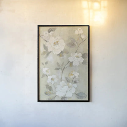 Romantic Spring Flowers I White by Silvia Vassileva. shown as a paper print in a black flame. Available as a archival giclee rolled canvas, fine art paper, or poster print. SKU 67241h.