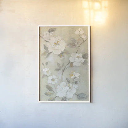 Romantic Spring Flowers I White by Silvia Vassileva. shown as a paper print in a white frame. Available as a archival giclee rolled canvas, fine art paper, or poster print. SKU 67241h.