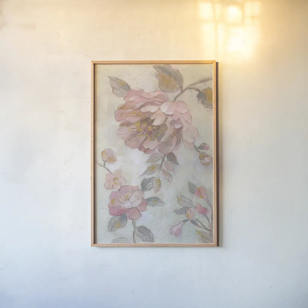 Romantic Spring Flowers II by Silvia Vassileva. shown as a paper print in a natural frame. Available as a archival giclee rolled canvas, fine art paper, or poster print. SKU 63281h.