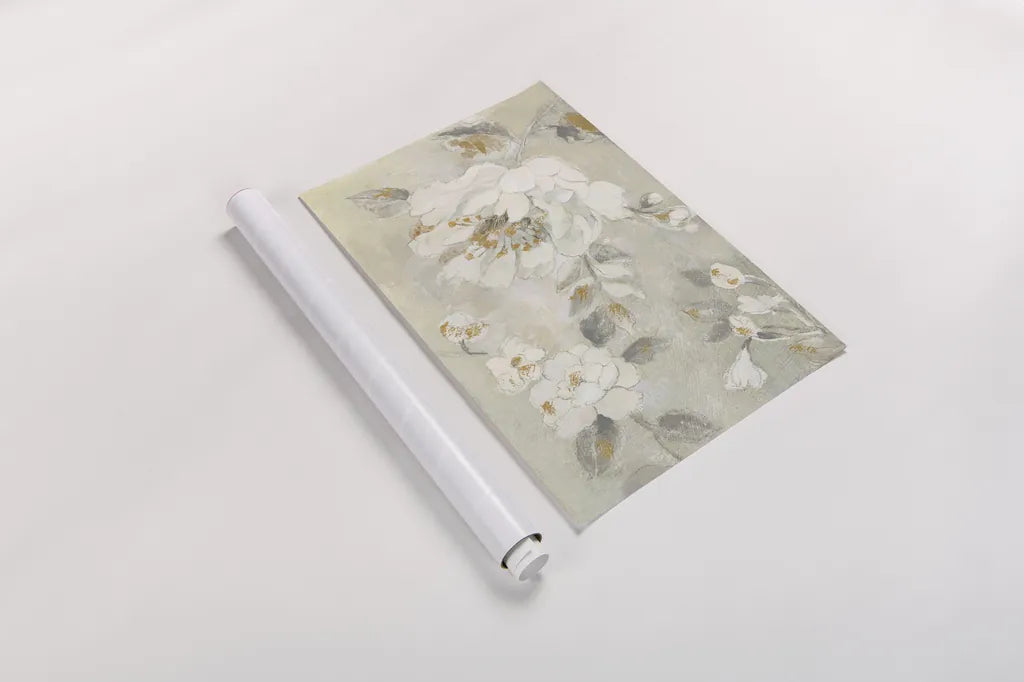 Romantic Spring Flowers II White by Silvia Vassileva. shown as a rolled paper print. Available as archival giclee rolled canvas, fine art paper, or poster print. SKU 67242h.