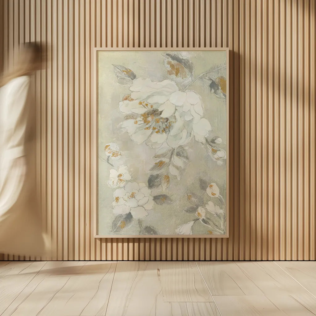 Romantic Spring Flowers II White by Silvia Vassileva. shown as over sized large wall art. Available as an archival giclee rolled canvas, fine art paper, or poster print. SKU 67242h.