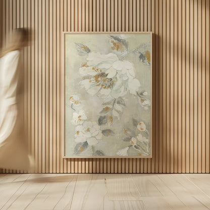 Romantic Spring Flowers II White by Silvia Vassileva. shown as over sized large wall art. Available as an archival giclee rolled canvas, fine art paper, or poster print. SKU 67242h.