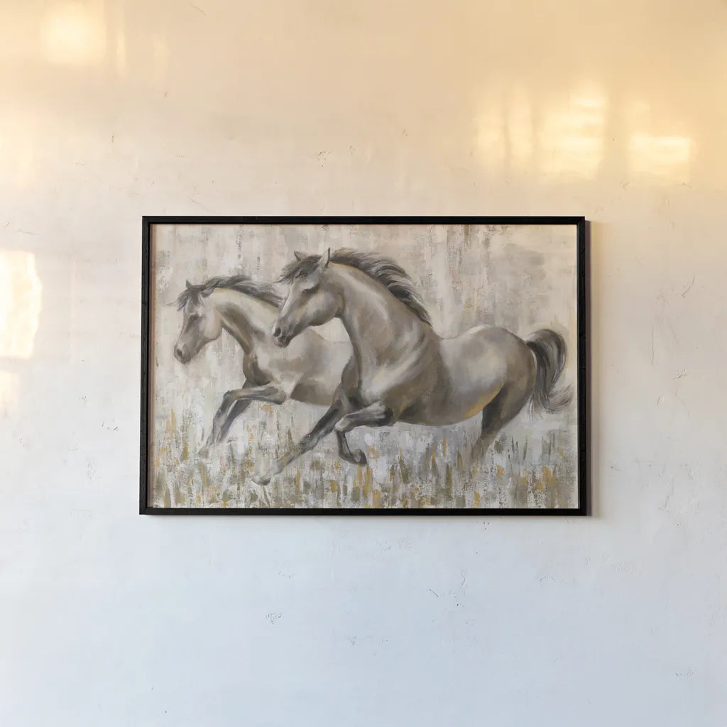 Running Horses by Silvia Vassileva. shown as a paper print in a black flame. Available as a archival giclee rolled canvas, fine art paper, or poster print. SKU 59955i.