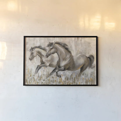 Running Horses by Silvia Vassileva. shown as a paper print in a black flame. Available as a archival giclee rolled canvas, fine art paper, or poster print. SKU 59955i.