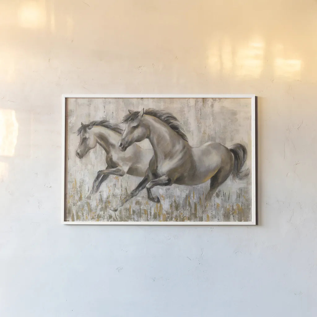 Running Horses by Silvia Vassileva. shown as a paper print in a white frame. Available as a archival giclee rolled canvas, fine art paper, or poster print. SKU 59955i.