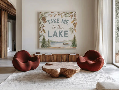 Rustic Retreat II by Silvia Vassileva. Shown as extra-large giant wall art in a modern living room. Available as an archival giclee rolled canvas, fine art paper, or poster print. SKU 94459a.