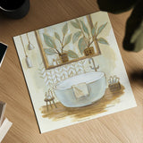 Sage Bathroom I by Silvia Vassileva. Shown as a detailed flat fine art print, highlighting archival giclee quality. Available as an archival giclee rolled canvas, fine art paper, or poster print. SKU 66077a.