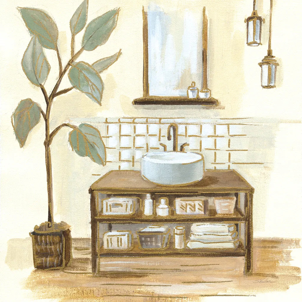 Sage Bathroom II by Silvia Vassileva. SKU 66078a. Archival Giclee Fine art print for wall decor.