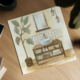 Sage Bathroom II by Silvia Vassileva. Shown as a detailed flat fine art print, highlighting archival giclee quality. Available as an archival giclee rolled canvas, fine art paper, or poster print. SKU 66078a.