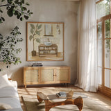 Sage Bathroom II by Silvia Vassileva. Shown in a natural wood frame in a cozy modern living room. Available as an archival giclee rolled canvas, fine art paper, or poster print. SKU 66078a.