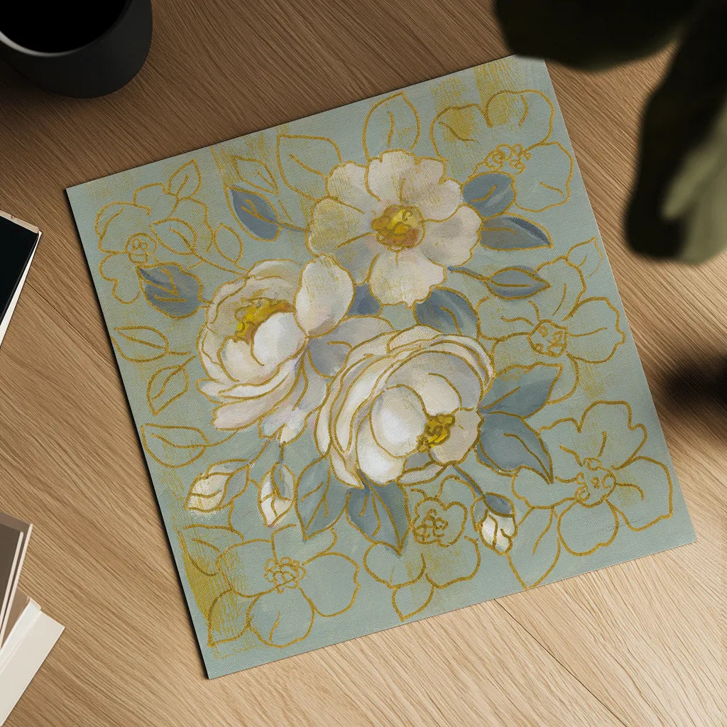 Sage Floral I by Silvia Vassileva. Shown as a detailed flat fine art print, highlighting archival giclee quality. Available as an archival giclee rolled canvas, fine art paper, or poster print. SKU 65678a.