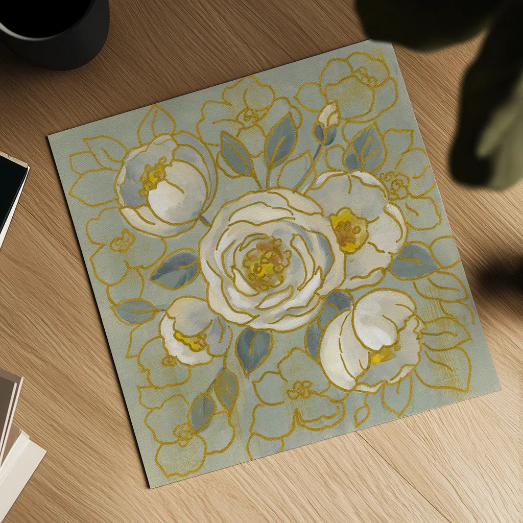 Sage Floral II by Silvia Vassileva. Shown as a detailed flat fine art print, highlighting archival giclee quality. Available as an archival giclee rolled canvas, fine art paper, or poster print. SKU 65679a.