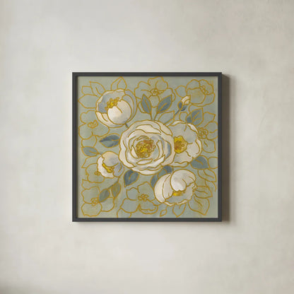 Sage Floral II by Silvia Vassileva. Shown in a sleek black glass frame for a contemporary gallery look. Available as an archival giclee rolled canvas, fine art paper, or poster print. SKU 65679a.