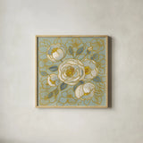 Sage Floral II v2 by Silvia Vassileva. Shown in a natural wood glass frame for a timeless modern aesthetic. Available as an archival giclee rolled canvas, fine art paper, or poster print. SKU 68142a.