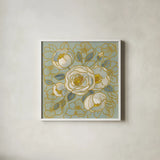 Sage Floral II v2 by Silvia Vassileva. Shown in a crisp white glass frame for a clean and minimalist style. Available as an archival giclee rolled canvas, fine art paper, or poster print. SKU 68142a.
