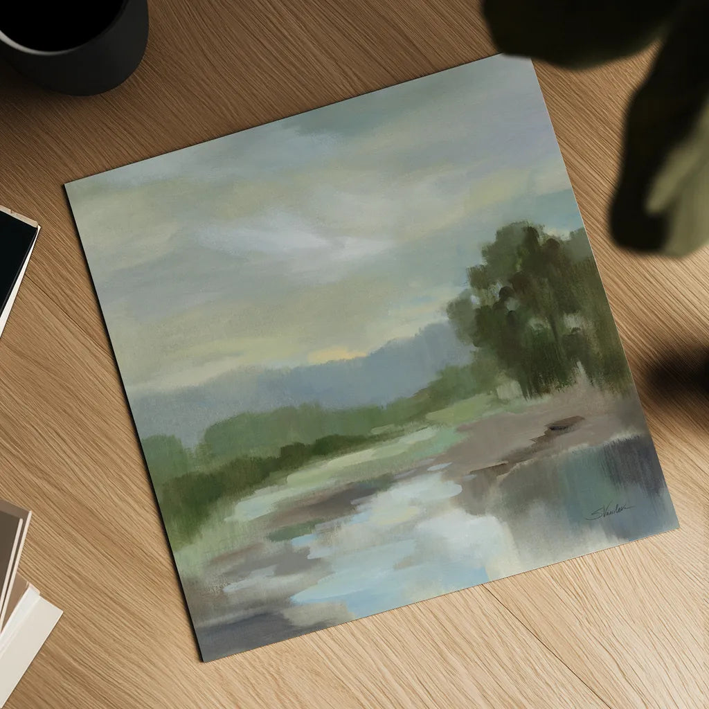 Sage Lake by Silvia Vassileva. Shown as a detailed flat fine art print, highlighting archival giclee quality. Available as an archival giclee rolled canvas, fine art paper, or poster print. SKU 68578a.