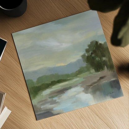 Sage Lake by Silvia Vassileva. Shown as a detailed flat fine art print, highlighting archival giclee quality. Available as an archival giclee rolled canvas, fine art paper, or poster print. SKU 68578a.