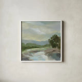 Sage Lake by Silvia Vassileva. Shown in a crisp white glass frame for a clean and minimalist style. Available as an archival giclee rolled canvas, fine art paper, or poster print. SKU 68578a.
