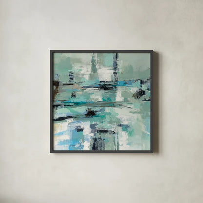 Sage Sea Foam by Silvia Vassileva. Shown in a sleek black glass frame for a contemporary gallery look. Available as an archival giclee rolled canvas, fine art paper, or poster print. SKU 59949a.