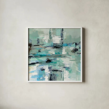 Sage Sea Foam by Silvia Vassileva. Shown in a crisp white glass frame for a clean and minimalist style. Available as an archival giclee rolled canvas, fine art paper, or poster print. SKU 59949a.