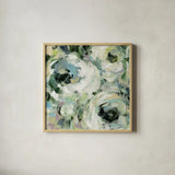 Sage and Lavender Peonies II by Silvia Vassileva. Shown in a natural wood glass frame for a timeless modern aesthetic. Available as an archival giclee rolled canvas, fine art paper, or poster print. SKU 48716a.
