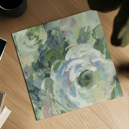 Sage and Lavender Peonies III Light by Silvia Vassileva. Shown as a detailed flat fine art print, highlighting archival giclee quality. Available as an archival giclee rolled canvas, fine art paper, or poster print. SKU 48747a.