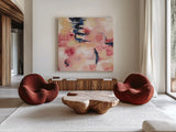 Sakura I by Silvia Vassileva. Shown as extra-large giant wall art in a modern living room. Available as an archival giclee rolled canvas, fine art paper, or poster print. SKU 37336a.
