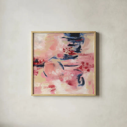 Sakura II by Silvia Vassileva. Shown in a natural wood glass frame for a timeless modern aesthetic. Available as an archival giclee rolled canvas, fine art paper, or poster print. SKU 37337a.