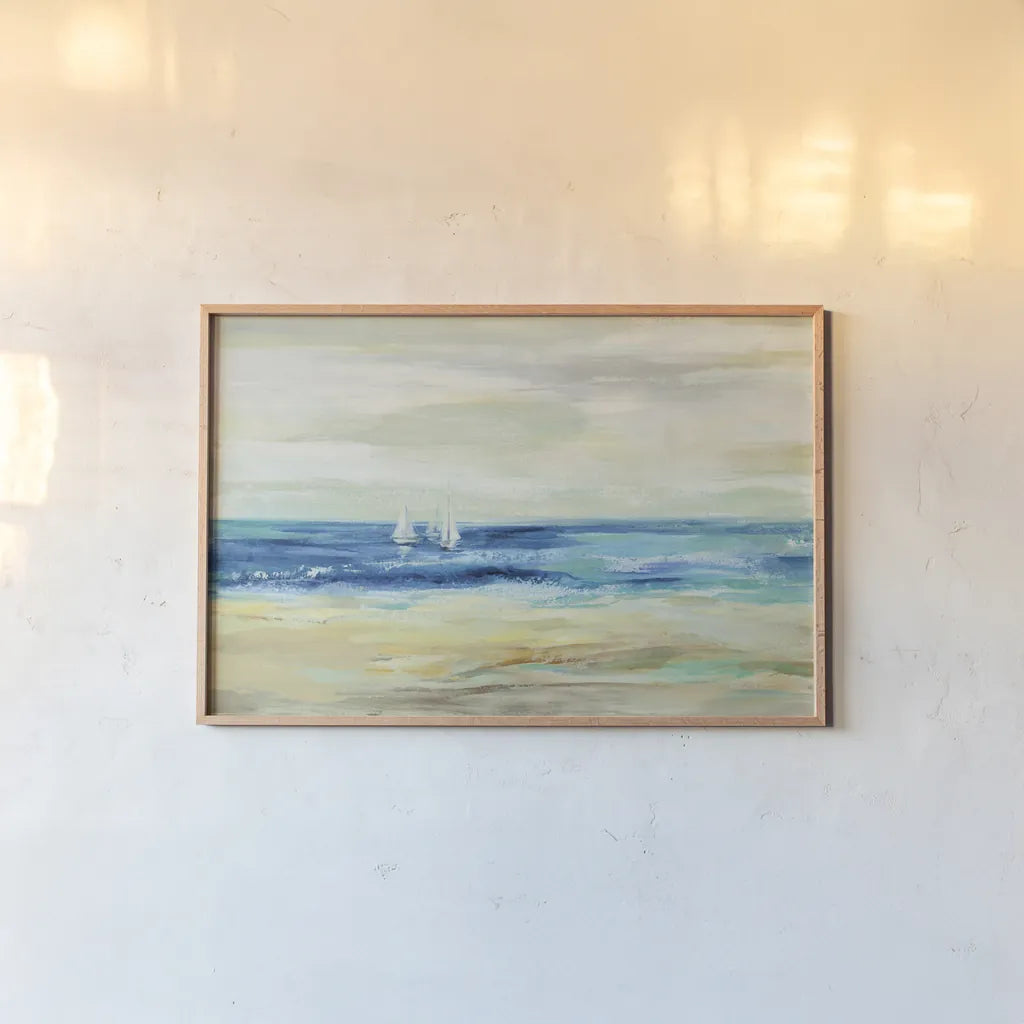 Sand and Sea by Silvia Vassileva. shown as a paper print in a natural frame. Available as a archival giclee rolled canvas, fine art paper, or poster print. SKU 46650i.