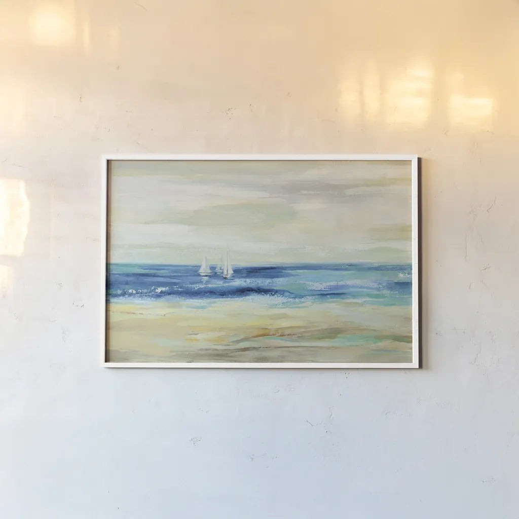 Sand and Sea by Silvia Vassileva. shown as a paper print in a white frame. Available as a archival giclee rolled canvas, fine art paper, or poster print. SKU 46650i.