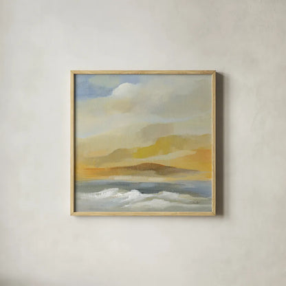 Sandy Coast I by Silvia Vassileva. Shown in a natural wood glass frame for a timeless modern aesthetic. Available as an archival giclee rolled canvas, fine art paper, or poster print. SKU 84812a.
