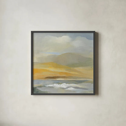 Sandy Coast II by Silvia Vassileva. Shown in a sleek black glass frame for a contemporary gallery look. Available as an archival giclee rolled canvas, fine art paper, or poster print. SKU 84813a.