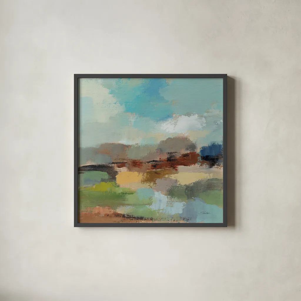 Sandy Road I by Silvia Vassileva. Shown in a sleek black glass frame for a contemporary gallery look. Available as an archival giclee rolled canvas, fine art paper, or poster print. SKU 86945a.