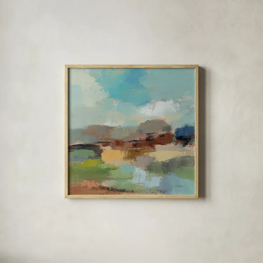 Sandy Road I by Silvia Vassileva. Shown in a natural wood glass frame for a timeless modern aesthetic. Available as an archival giclee rolled canvas, fine art paper, or poster print. SKU 86945a.