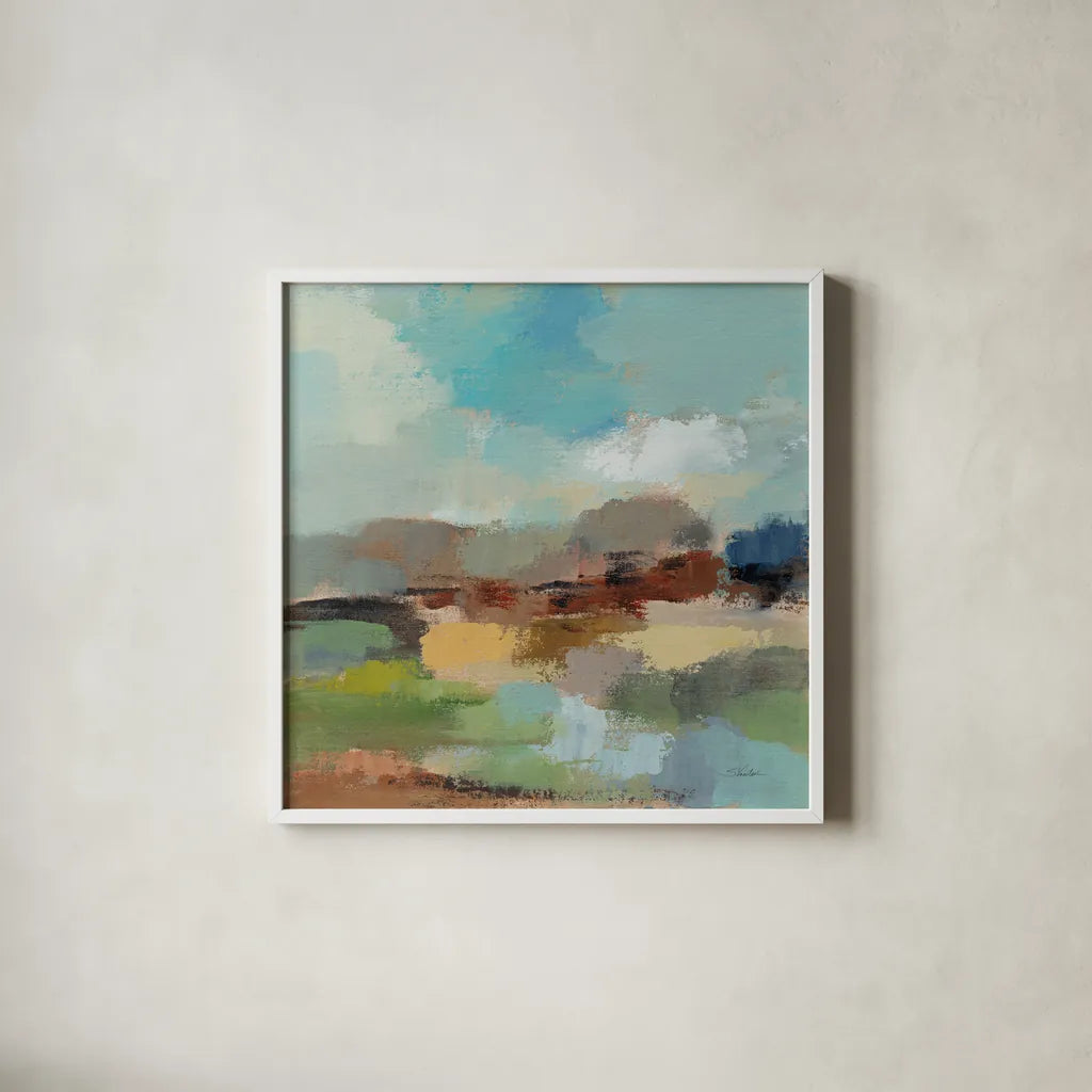 Sandy Road I by Silvia Vassileva. Shown in a crisp white glass frame for a clean and minimalist style. Available as an archival giclee rolled canvas, fine art paper, or poster print. SKU 86945a.