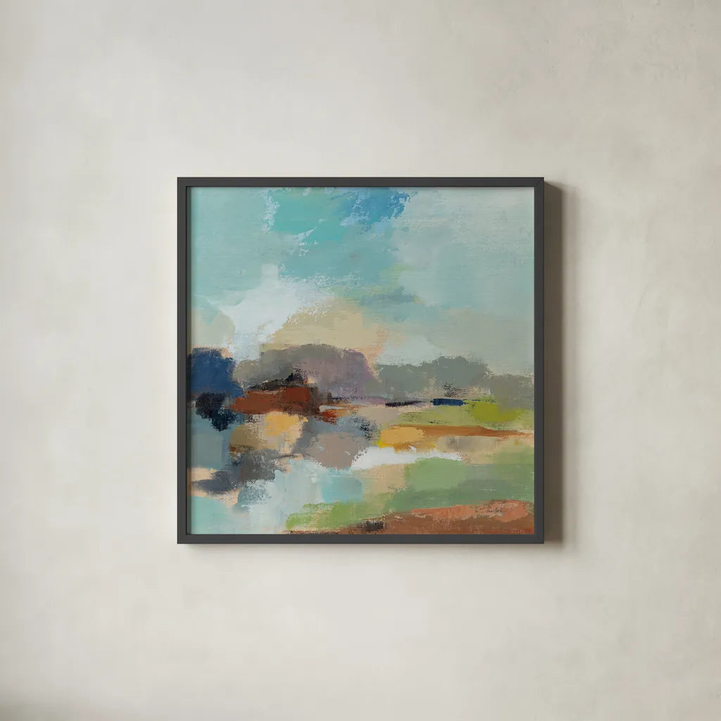 Sandy Road II by Silvia Vassileva. Shown in a sleek black glass frame for a contemporary gallery look. Available as an archival giclee rolled canvas, fine art paper, or poster print. SKU 86946a.